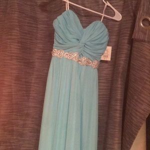 Full length, Light Blue Prom Dress